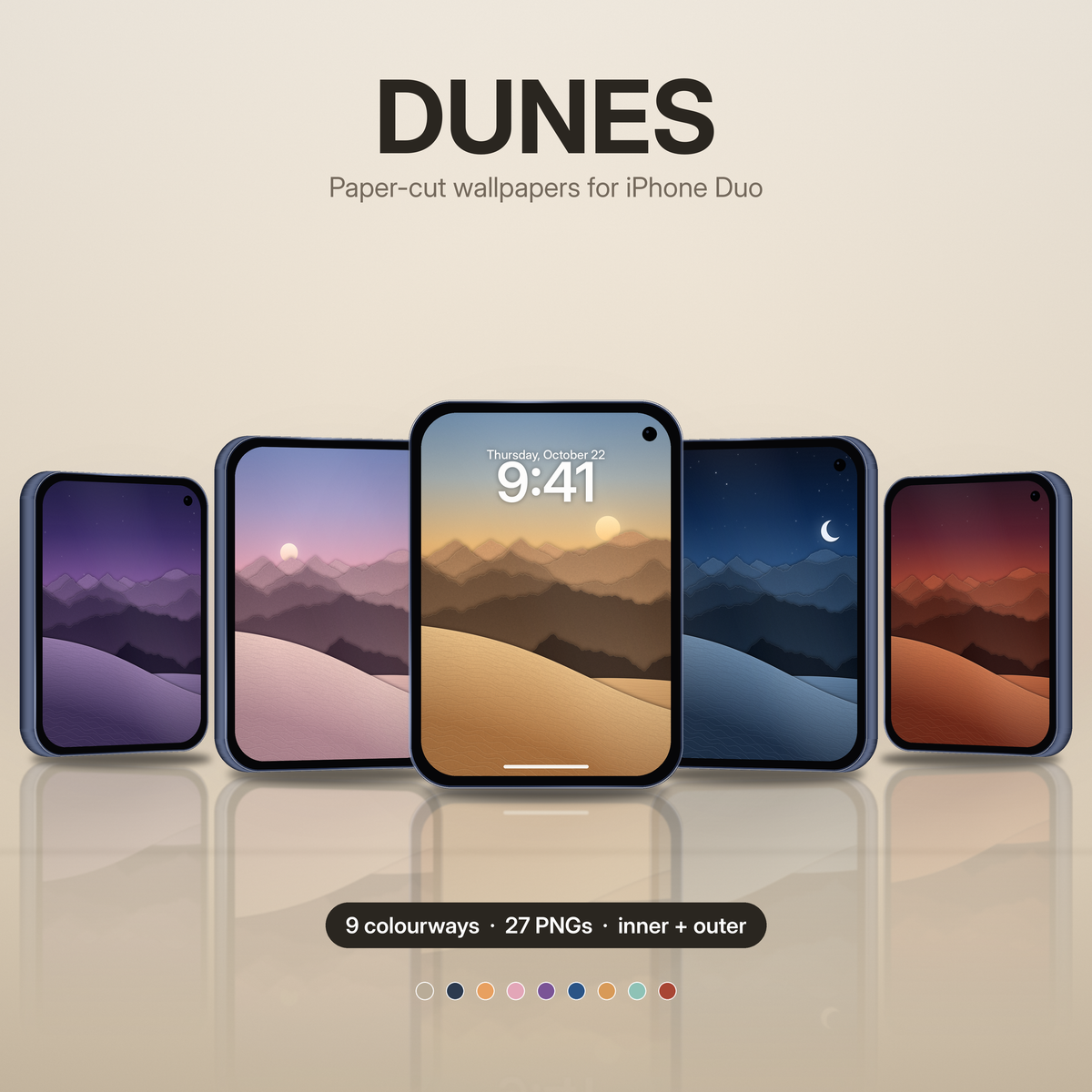 DUNES — 9 Paper-Cut Desert Wallpapers for iPhone Duo