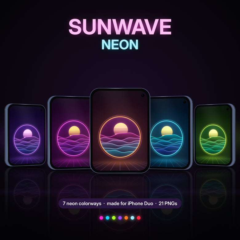 Sunwave Neon — Glowing Synthwave Wallpapers for iPhone Duo