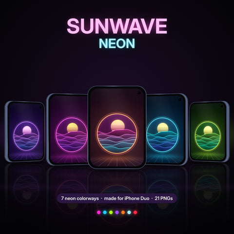 Sunwave Neon — Glowing Synthwave Wallpapers for iPhone Duo