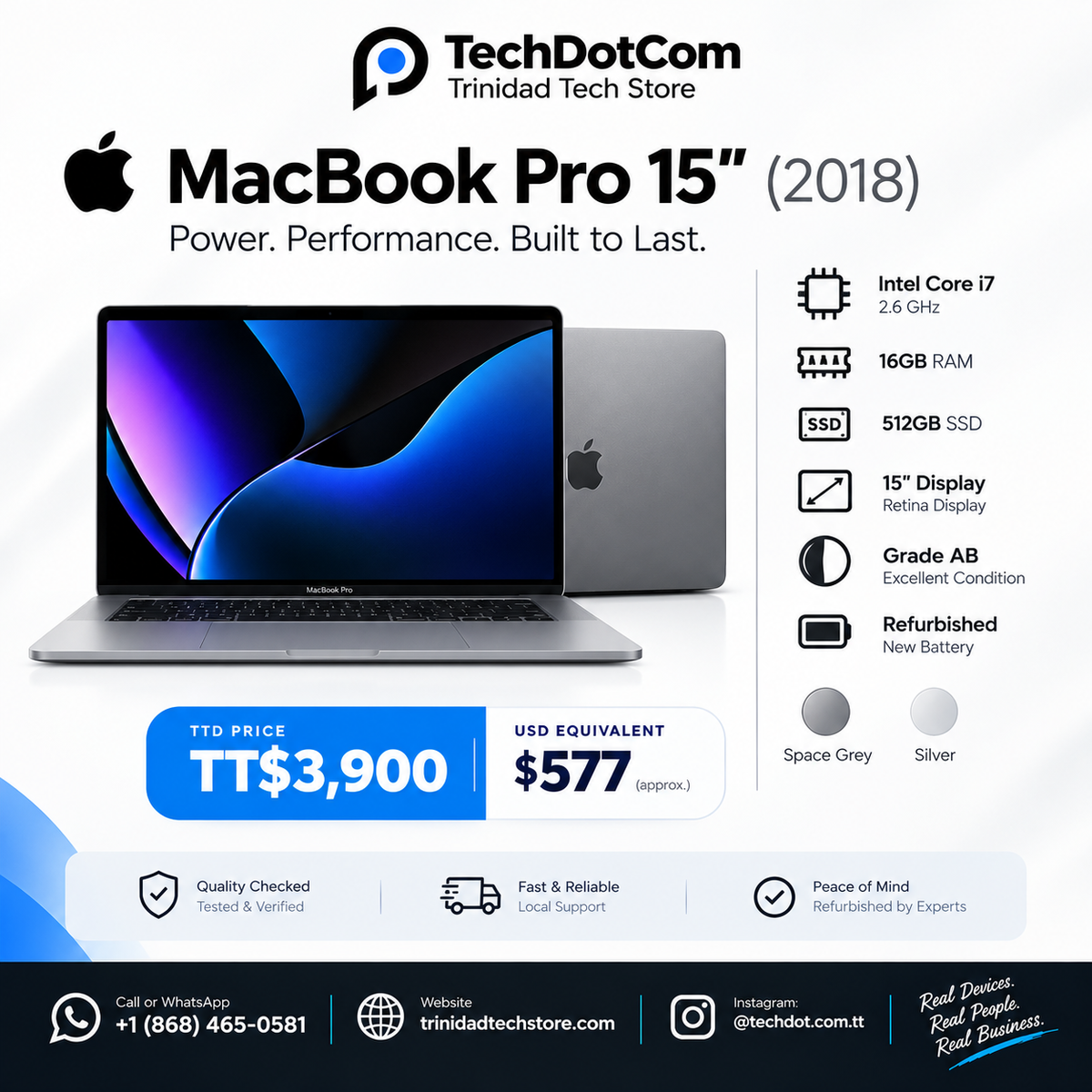 MacBook Pro 15-inch 2018 A1990 — TT$3,900