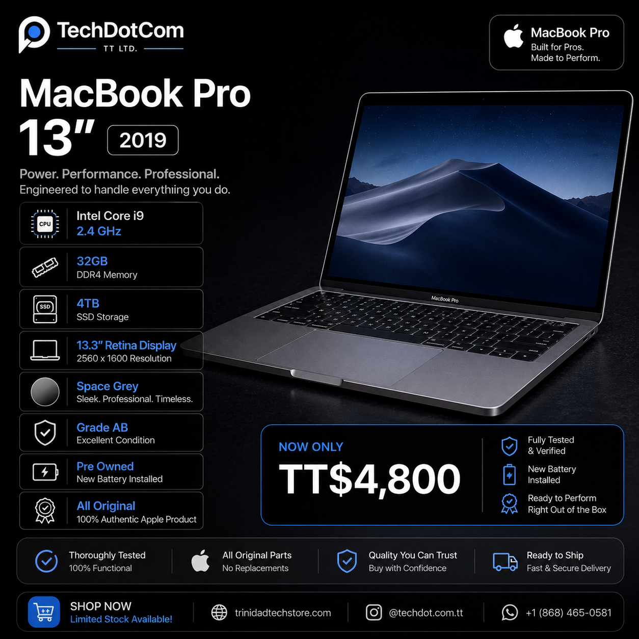 MacBook Pro 13" 2019 i9 32GB 4TB Space Grey