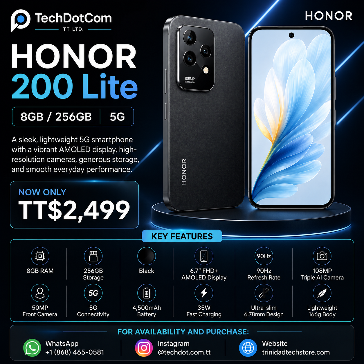 HONOR 200 Lite — 8GB / 256GB + 5G (PreOwned)