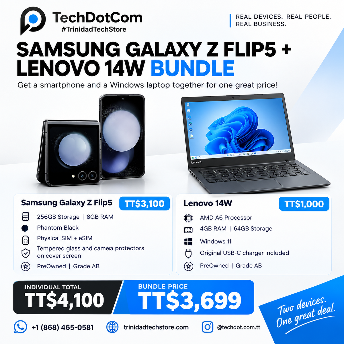 SAMSUNG GALAXY Z FLIP5 + LENOVO 14W BUNDLE - $3699