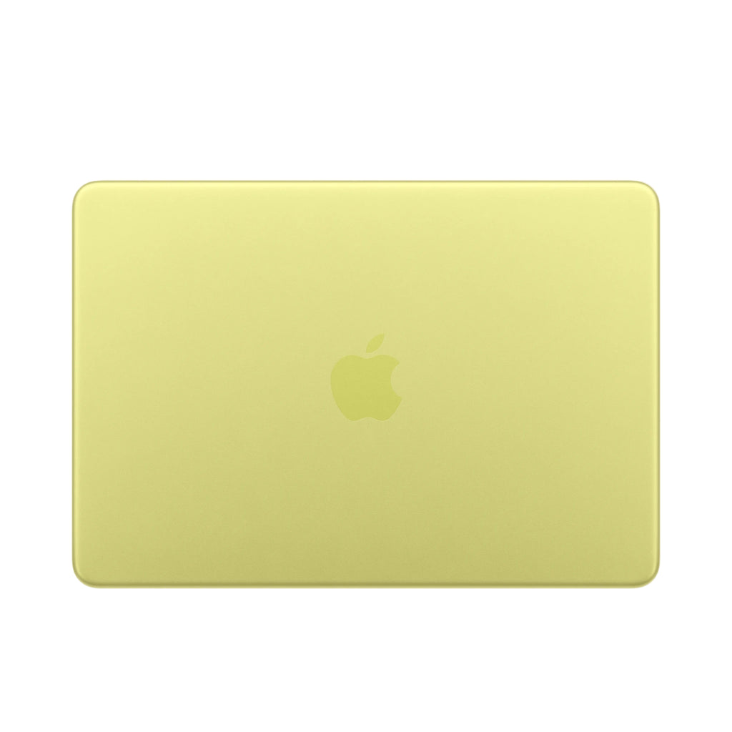 Yellow laptop case with Apple logo on a white background