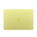 Yellow laptop case with Apple logo on a white background